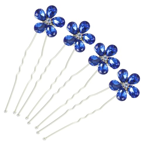 Beatifufu 4er-set U-förmige Haarnadeln Blumen-haarnadel Strass-haarschmuck Für Hochzeit Brautschmuck Metall von Beatifufu