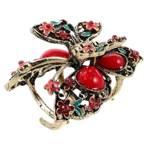 Beatifufu Vintage Haarklammer Metall Schmetterling mit Strasssteinen Rutschfeste Kleine Haarspange im Chinesischen Antiken Stil Dekorative Haarklammer für Frauen und Mädchen Rotes Design von Beatifufu