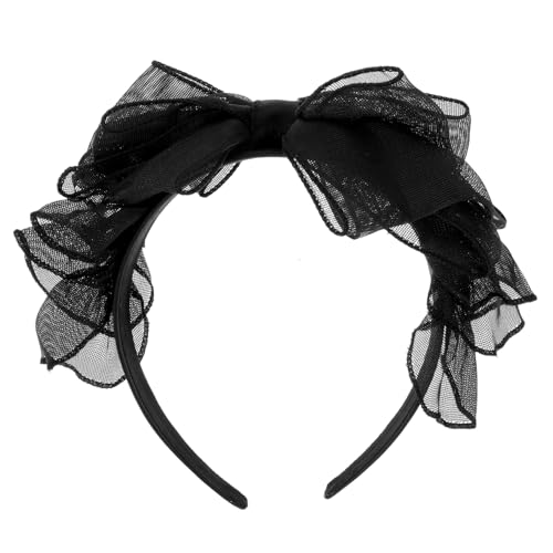 Beatifufu Vintage Spitzen Stirnband mit Großer Schleife und Doppeltem Tüll Breiter Haarreif für Party Hochzeit Alltag Bequemes Dekoratives Haarschmuckaccessoire in Schwarz von Beatifufu