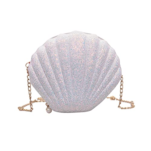 Beatifufu Weiß Handtasche Kleine Meerjungfrau Geldbeutel Hülse Shell-geldbörse Tasche Mit Kettenriemen Mädchen Tasche Brieftasche Mit Kette Umhängetasche Schalenform Damen Kleine Tasche von Beatifufu