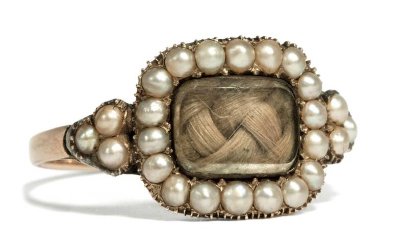 Biedermeier Haar Perlen & Gold Ring, Datiert 1814, Gravur Zur Geburt Erinnerung von Beatine1