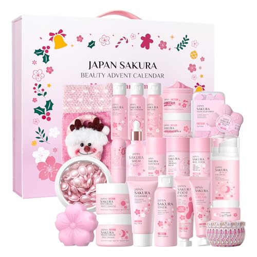 BeauBase 2025 Beauty Adventskalender Damen, 24-teiliges Sakura Weihnachten Adventskalender Geschenke, Sakura Gesichtspflege Set für Frauen Mädchen & Teenager von BeauBase