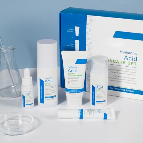 BeauBase Hyaluronsäure Gesichtspflege Set, Hautpflege Set Geschenk, 5 Stück Hautpflege Set Frauen, mit Reiniger, Toner, Serum, Augencreme, Feuchtigkeitscreme von BeauBase