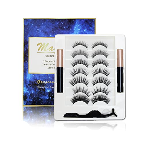 BeauFairy Magnetische Wimpern, Magnetische Wimpern mit 2 Tuben Eyeliner Satz, 7 Paare Dicke Lange Künstliche Weiche Falsche Eyelashes, Wasserdicht und Wiederverwendbar mit Pinzette, Kein Kleber von BeauFairy