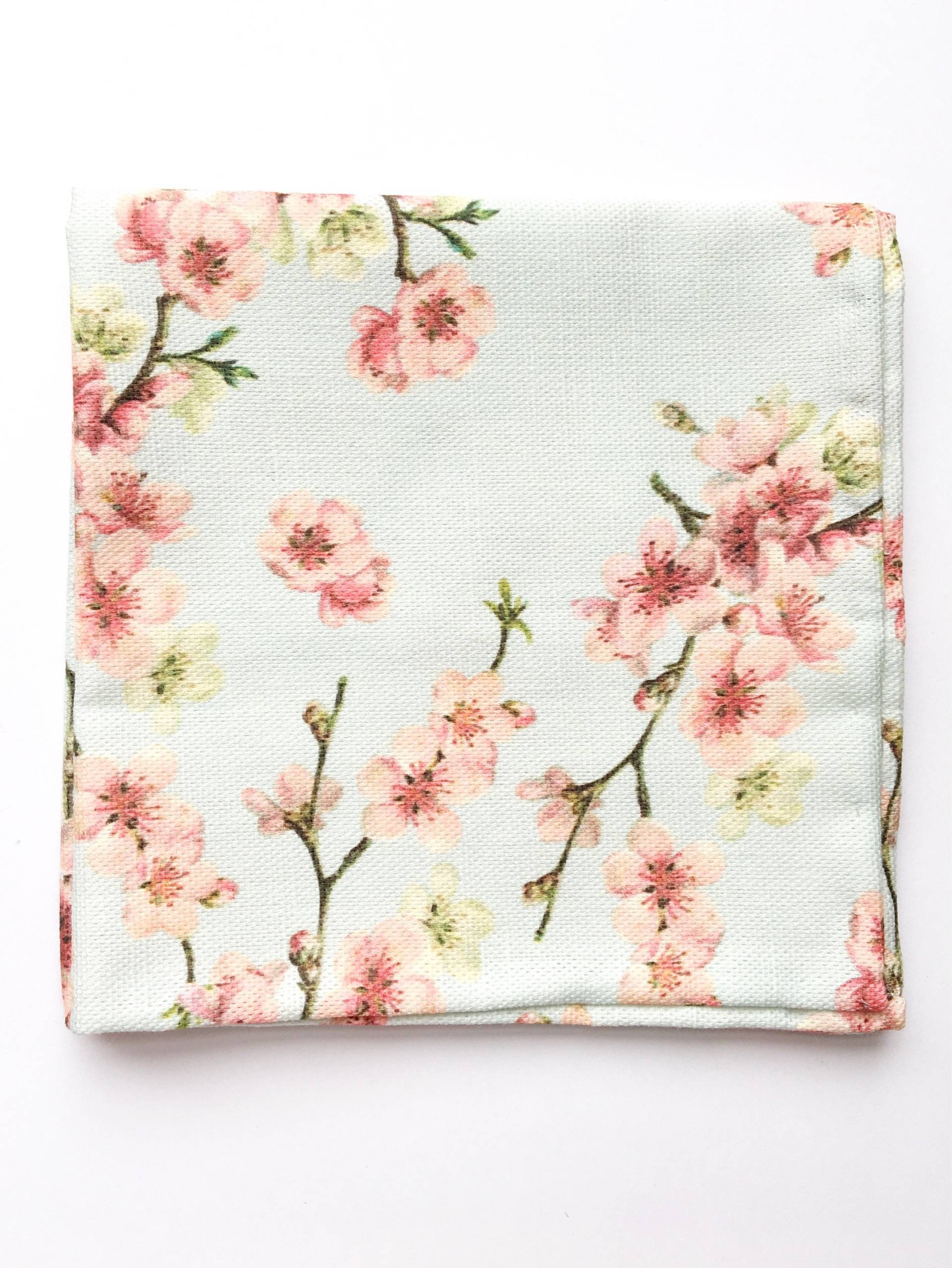 Herren Einstecktuch Aus Blauem Leinen Mit Rosa Kirschblüten Blumendruck von BeauTieUK