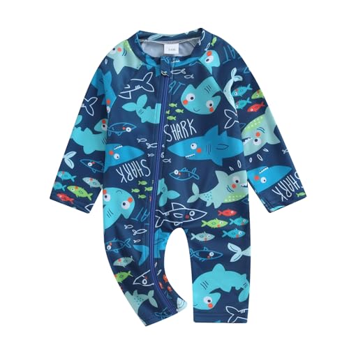 Baby Badeanzug Jungen Langarm Schwimmshirt Kleinkind EIN Stück uv Schutz Bademode Kinder Jungen Reißverschluss Strand Schwimmanzug 3-6 Monate (Blau, 6-12 Months) von Beauace