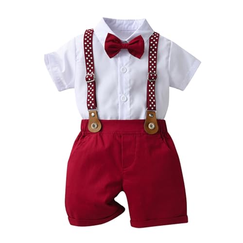 Baby Jungen Anzug Set Kurzarm Strampler mit Fliege + Hosenträger Shorts Kleinkinder Bekleidungssets Gentleman Set (Weiß, 12-18 Monate) von Beauace