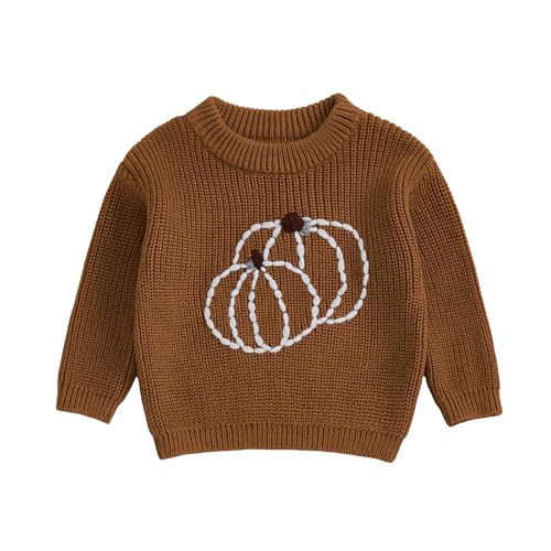 Baby Jungen Halloween Pullover Langarm Kürbis Strickpullover Kinder Langarmshirt Rundhals Neugeborene Babykleidung (Khaki, 9-12 Months) von Beauace