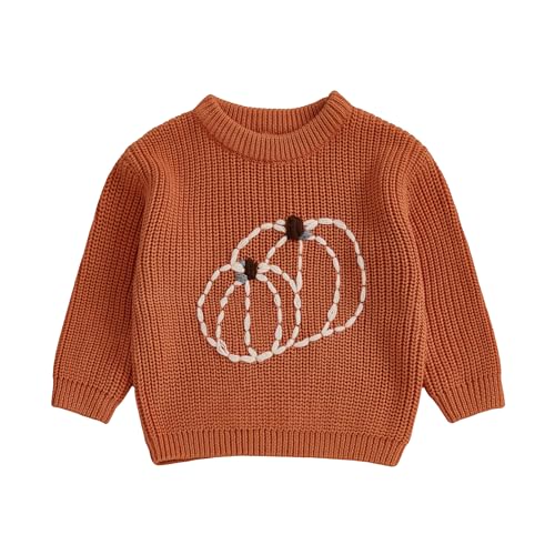 Baby Jungen Halloween Pullover Langarm Kürbis Strickpullover Kinder Langarmshirt Rundhals Neugeborene Babykleidung (Orange, 12-18 Months) von Beauace