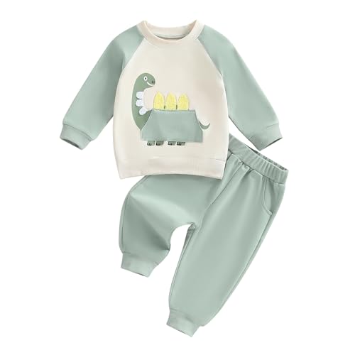 Baby Jungen Kleidung Dinosaurier gedruckt Langarm Sweatshirt + Hose Neugeborene Outfits Herbst Winter Babykleidung Set (Grün, 6-12 Monate) von Beauace