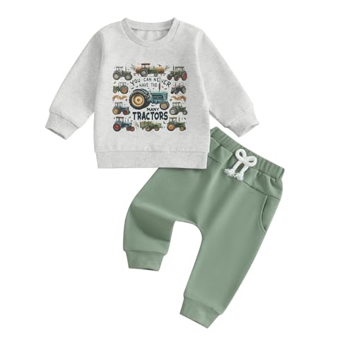 Baby Jungen Kleidung Zweiteiler Outfit Langarm Sweatshirt + Hose Traktor Druck Babyset Neugeborene Warme Weiche Hosen Set (Grün, 18-24 Months) von Beauace