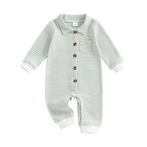 Baby Jungen Strampler Neugeborene Langarm Body Streifen Jumpsuit 0-24 Monate mit Knöpfen (Grün, 0-3 Monate) von Beauace