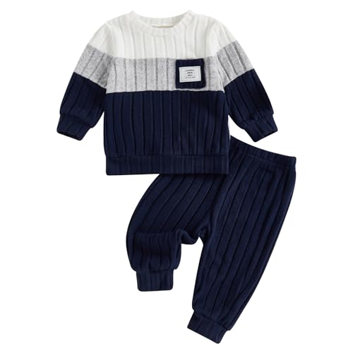 Baby Kleidung Jungen Winter Pullover Outfit Langarm Sweatshirt + Hose Kinder Bekleidungsset für Baby-Jungen Strickpullover (Blau, 3-6 Monate) von Beauace