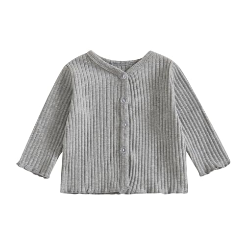 Beauace Baby Mädchen Jungen Strickjacke Langarm Rundhalsausschnitt Kleinkind Pullover mit Knöpfen Herbst Strickpullover (Grau, 12-18 Months) von Beauace