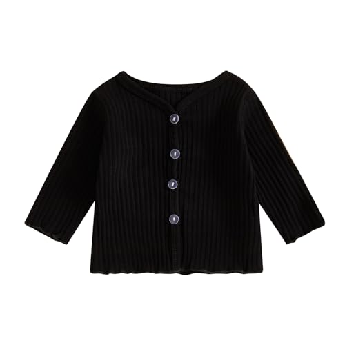 Beauace Baby Mädchen Jungen Strickjacke Langarm Rundhalsausschnitt Kleinkind Pullover mit Knöpfen Herbst Strickpullover (Schwarz, 12-18 Months) von Beauace
