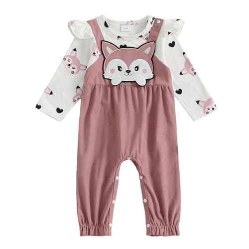 Beauace Baby Mädchen Kleidung Langarm Strampler Outfits Fuchs Druck Latzhose Bodysuit Niedliche Babyset (PinkRosa, 12-18 Monate) von Beauace