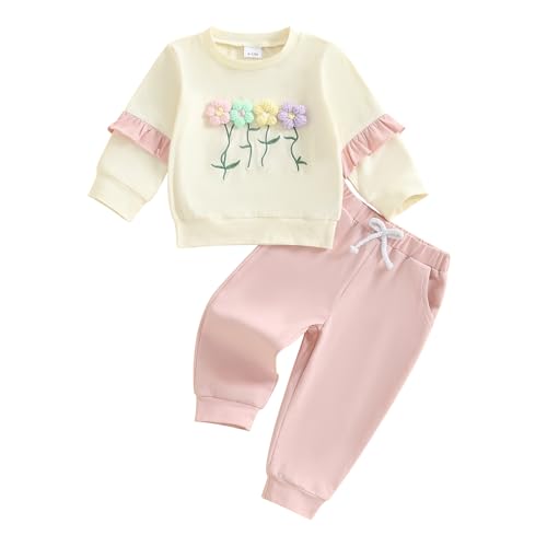 Beauace Baby Mädchen Kleidung Set Langarm Outfit Sweatshirt + Hose 3D Blumen Druck Babykledung Bekleidungssets für Baby-Mädchen (Rosa, 3-4 Jahre) von Beauace