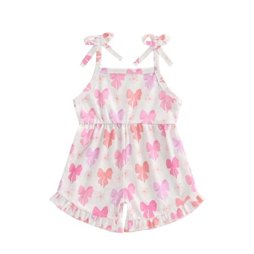 Beauace Baby Mädchen Strampler Neugeborene Sommer Kurzarm Jumpsuit Ärmelloses Kleinkind Body mit Schleifendruck (Weiß, 6-12 Monate) von Beauace
