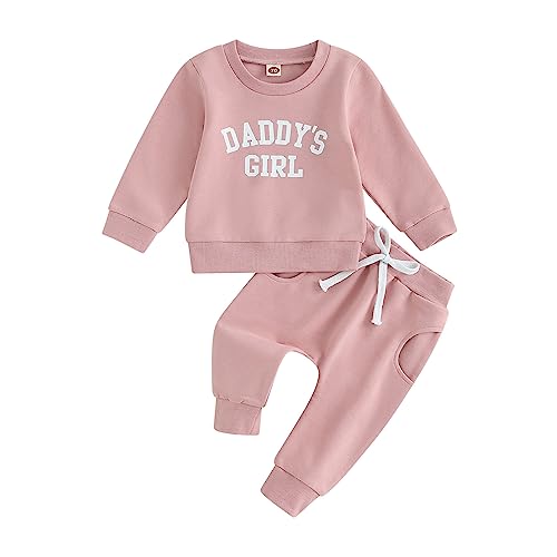 Beauace Kleinkind Baby Mädchen Kleidung Set Daddys Girl Muster Sweatshirt Pullover Langarm Oberteil und Hose Zweiteiler Baby Vatertag Outfit (Rosa, 18-24 Monate) von Beauace