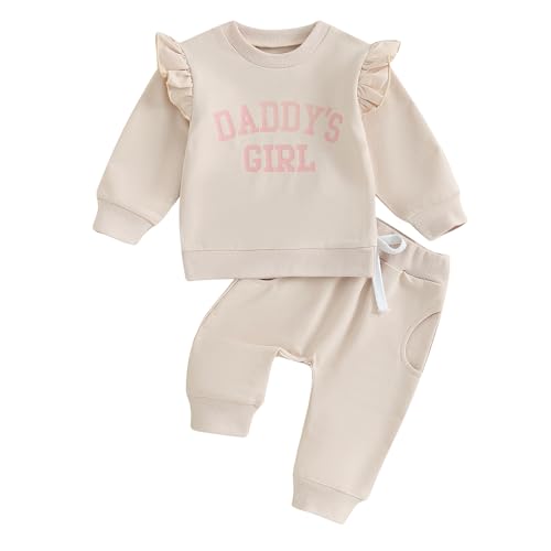 Kleinkind Baby Mädchen Kleidung Set Daddys Girl Muster Sweatshirt Pullover Langarm Oberteil und Hose Zweiteiler Baby Vatertag Outfit (03 Beige, 6-12 Monate) von Beauace