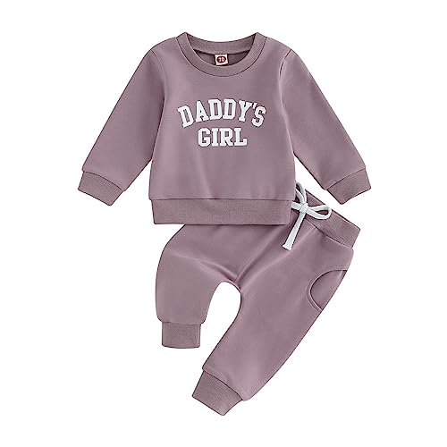 Beauace Kleinkind Baby Mädchen Kleidung Set Daddys Girl Muster Sweatshirt Pullover Langarm Oberteil und Hose Zweiteiler Baby Vatertag Outfit (Lila, 18-24 Monate) von Beauace