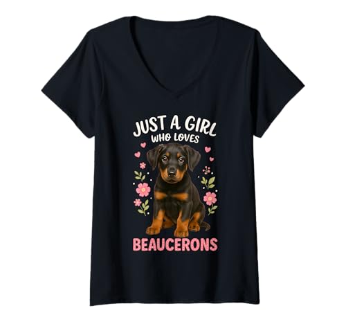 Damen Nur EIN Mädchen, das Beauceron liebt T-Shirt mit V-Ausschnitt von Beauceron Dog
