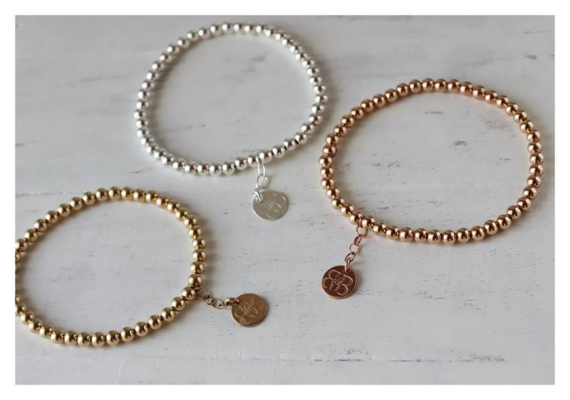 14K Gold Fill Oder Sterling Silber Perlenarmband Stapelbares Armband Mit Beaucoupdebeads Anhänger B039 von BeaucoupdeBeads