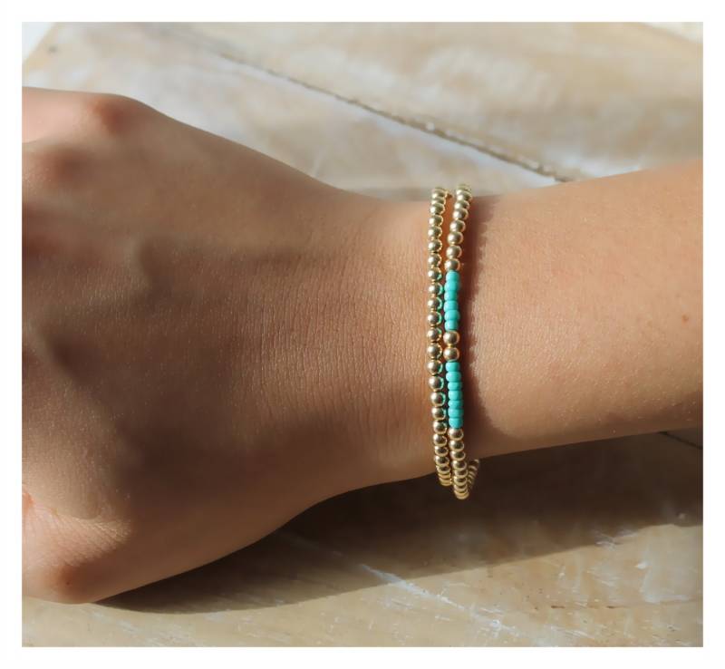 14K Gold Filled Perlen Armband Set Mit Türkis von BeaucoupdeBeads