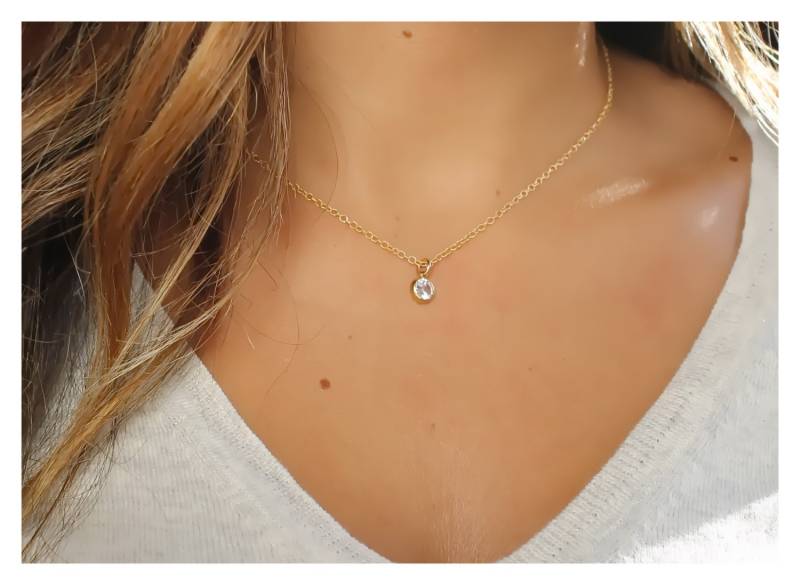 Gold Cz Solitaire Halskette 14K Filled Sterling Silber Anhänger von BeaucoupdeBeads