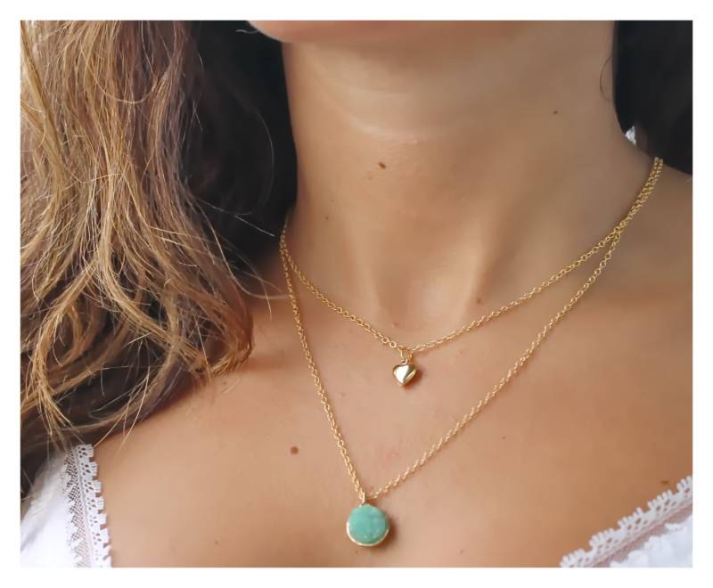 Gold Halskette Set 14K Filled Druzy Anhänger & Herz von BeaucoupdeBeads