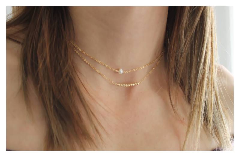 Gold Halskette Zierliche Perle, 14K Fill B118 von BeaucoupdeBeads