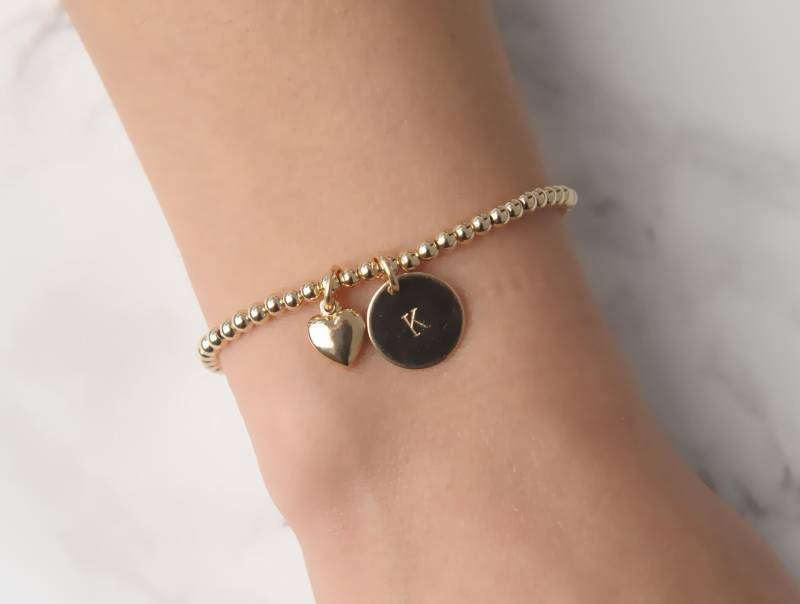 14K Gold Filled Herz Bettelarmband Personalisiertes Perlen Stapelarmband von BeaucoupdeBeads