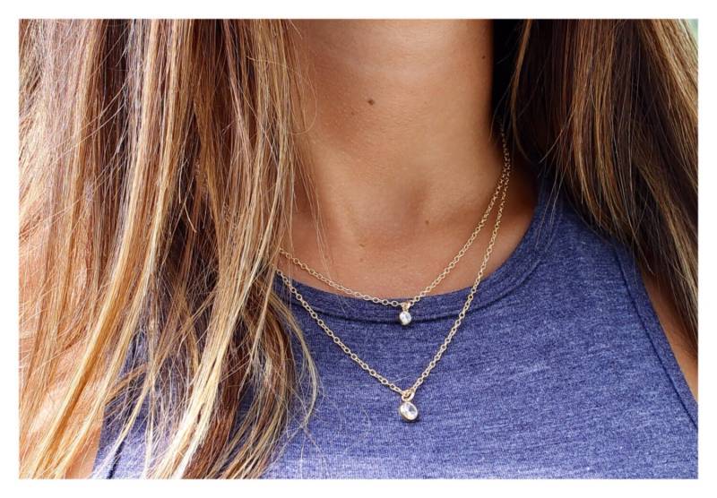 Gold Cz Solitaire Halskette 14K Fill Oder Sterling Silber Layered Set von BeaucoupdeBeads