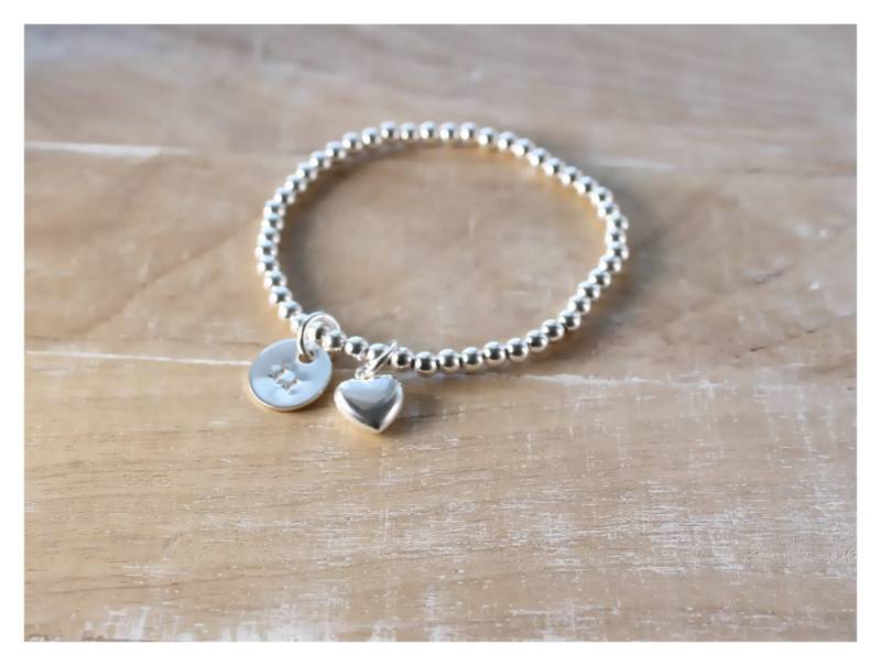 Silber Perlen Armband Sterling Kugeln Runde Kugel Personalisiertes Anfangs B051 von BeaucoupdeBeads