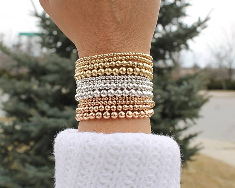 Gold Filled Perlenarmbänder Stapelbarer Schmuck Aus Sterlingsilber Und Roségold von BeaucoupdeBeads