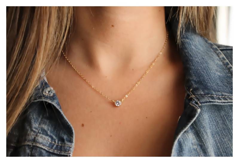 Zierliche Cz Solitär Halskette 14K Gold Fill Oder Sterling Silber B237 von BeaucoupdeBeads