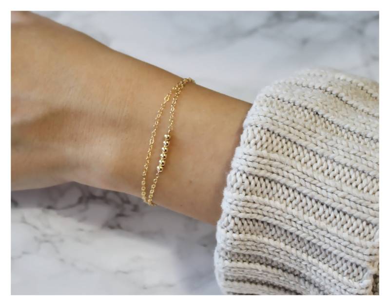 Zierliches Gold Bead Armband 14K Fill Doppelte Kette von BeaucoupdeBeads