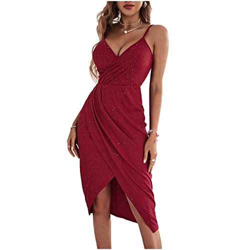 Beaufident Abendkleider für Damen Knielang Brautjungfernkleider für Hochzeit elegant ballkleid Festliche Kleider Party Cocktailkleid,Rotwein,L von Beaufident