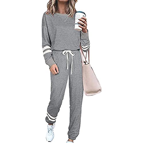 Beaufident Damen Hausanzug Sportanzug Set Jogginganzug Damen Freizeitanzug Frauen Trainingsanzug Set 2 Teiliges Langarm Hosenanzug Loose Fitnessanzug für Running Yoga Gym Sportswear,B Grau,3XL von Beaufident