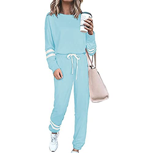 Beaufident Damen Hausanzug Sportanzug Set Jogginganzug Damen Freizeitanzug Frauen Trainingsanzug Set 2 Teiliges Langarm Hosenanzug Loose Fitnessanzug für Running Yoga Gym Sportswear,B Hellgrau,3XL von Beaufident