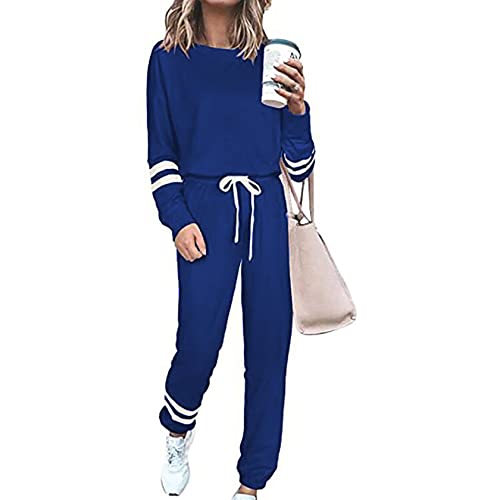 Beaufident Damen Hausanzug Sportanzug Set Jogginganzug Damen Freizeitanzug Frauen Trainingsanzug Set 2 Teiliges Langarm Hosenanzug Loose Fitnessanzug für Running Yoga Gym Sportswear,B Navy blau,3XL von Beaufident