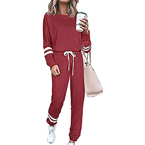 Beaufident Damen Hausanzug Sportanzug Set Jogginganzug Damen Freizeitanzug Frauen Trainingsanzug Set 2 Teiliges Langarm Hosenanzug Loose Fitnessanzug für Running Yoga Gym Sportswear,B Rot,L von Beaufident