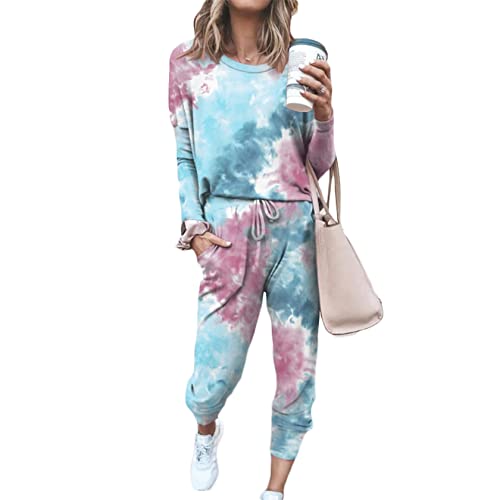 Beaufident Damen Hausanzug Sportanzug Set Jogginganzug Damen Freizeitanzug Frauen Trainingsanzug Set 2 Teiliges Langarm Hosenanzug Loose Fitnessanzug für Running Yoga Gym Sportswear,C Blau,XL von Beaufident