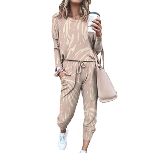 Beaufident Damen Hausanzug Sportanzug Set Jogginganzug Damen Freizeitanzug Frauen Trainingsanzug Set 2 Teiliges Langarm Hosenanzug Loose Fitnessanzug für Running Yoga Gym Sportswear,C Khaki,3XL von Beaufident