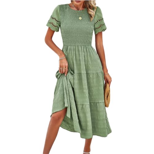 Beaufident Sommerkleid Damen Boho Kurzarm Kleid Hochzeitsgast A Linie Maxikleid von Beaufident