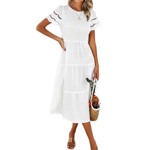 Beaufident Sommerkleid Damen Boho Kurzarm Kleid Hochzeitsgast A Linie Maxikleid von Beaufident