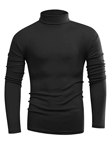 Beauhuty Herren Basic Rollkragen Langarm T-Shirts Fleece Strick Thermo Pullover Top - Schwarz - Medium von Beauhuty