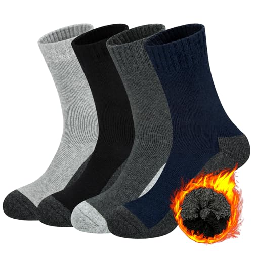 Beaulov 4 Paar Thermo Merinowolle Socken Herren Dicke Warme Wintersocken Superweiche Atmungsaktiv Stricksocken Premium Wandersocken Trekkingsocken Sportsocken für Herren von Beaulov