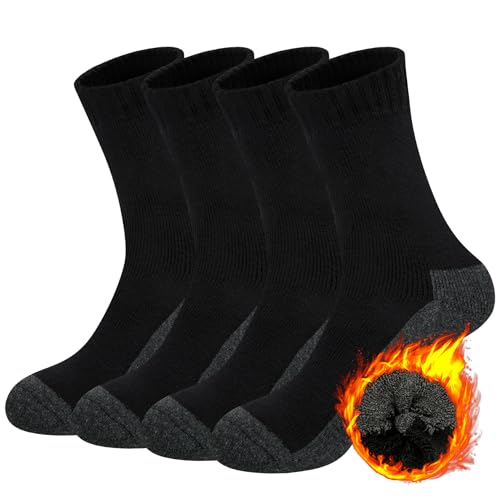 Beaulov 4 Paar Thermo Merinowolle Socken Herren Dicke Warme Wintersocken Superweiche Atmungsaktiv Stricksocken Premium Wandersocken Trekkingsocken Sportsocken für Herren von Beaulov