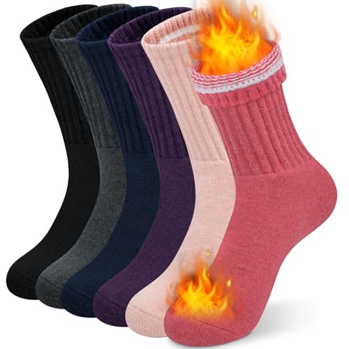 Beaulov 6 Paar Warme Socken Damen Winter Thermosocken Damen Merino Socken Wollsocken Dicke Stricksocken Wandersocken Wintersocken von Beaulov